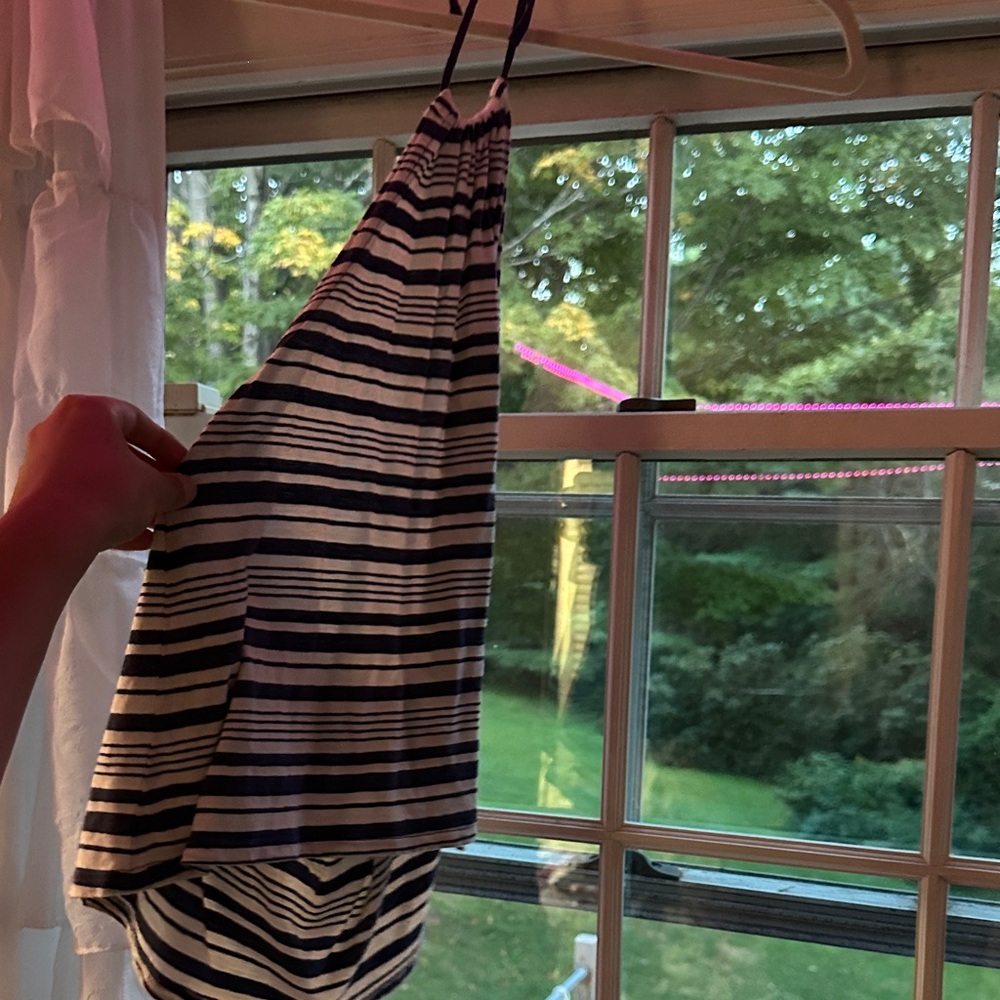 Blue and white striped halter tank top